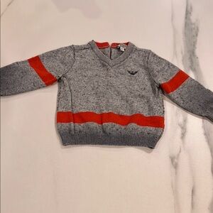 Armani Baby Gray and Red V-Neck Sweater